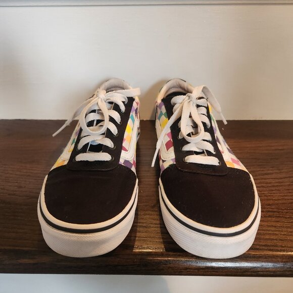 EUC-VANS Checkered Old Skool Rainbow Sneakers Canvas/Suede- Youth Missy Size 4 - Picture 2 of 14